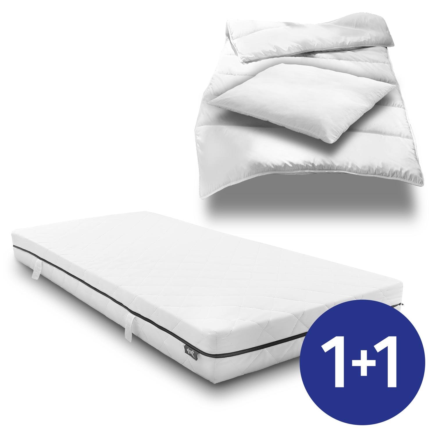Sleezzz Superior taskujousipatja 90 x 200 cm, korkeus 18 cm, lujuusluokka H3 + CloudComfort Basic mikrokuitupatja 135 x 200 cm + 80 x 80 cm.