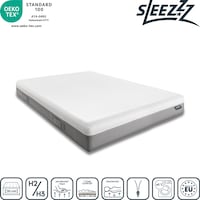 Matelas viscoélastique Sleezzz Premium 120 x 200 cm, hauteur 20 cm, niveau de fermeté H2/H3, avec poignées de retournement + oreiller de soutien cervical Sleezzz® Cool en mousse gel, 40 x 60 x 16 cm