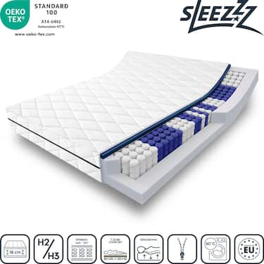 7-strefowy materac sprężynowy kieszeniowy Sleezzz Superior 180 x 200 cm, wysokość 18 cm, poziom twardości H3