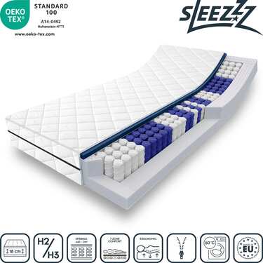 7 zonu kabatas atsperu matracis Sleezzz Superior 80 x 200 cm, augstums 18 cm, cietības līmenis H3