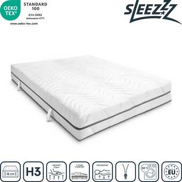 7 Zonen Viskoelastik-Matratze Sleezzz Smart 140 x 200 cm, Höhe 18 cm, Härtegrad H3 mit Air Memoryschaum + Sleezzz® Premium Gel-Kissen gratis