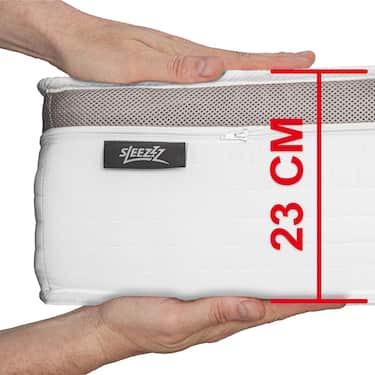 7 zónás ergonómikus zsebrugós matrac Sleezzz Diamond T1000 180 x 200 cm, magasság 23 cm, keménységi fokozat H2/H3, 1000 rugó/2 m² + 2 x CloudComfort Basic mikroszálas ágyneműkészlet 135 x 200 cm + 80 x 80 cm