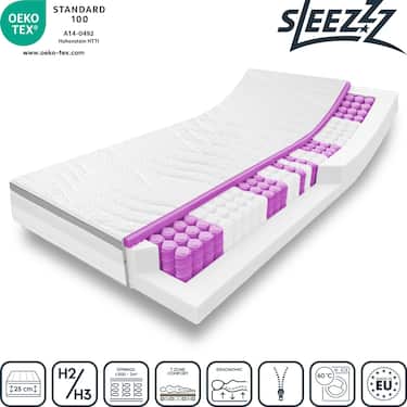7 zónás ergonómikus zsebrugós matrac Sleezzz Diamond T1000 180 x 200 cm, magasság 23 cm, keménységi fokozat H2/H3, 1000 rugó/2 m² + 2 x CloudComfort Basic mikroszálas ágyneműkészlet 135 x 200 cm + 80 x 80 cm