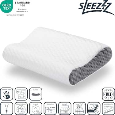 4 x Sleezzz Premium Viskoelastik Nackenstützkissen 50 x 32 x 11 cm mit hautsympathischem Doppeltuch-Bezug