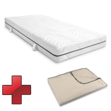 7-strefowy materac wiskoelastyczny Sleezzz Smart 90 x 200 cm, wysokość 18 cm, poziom twardości H3 z pianką z pamięcią powietrza + przytulny koc Sleezzz® Smart 140 x 200 cm