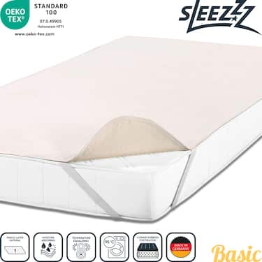 Sleezzz Basic Molton mattress protector 140 x 190 cm, mattress protector made of 100% cotton, natural colors, fixed tension