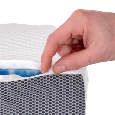 Materasso viscoelastico a 7 zone Sleezzz Smart 120 x 200 cm, altezza 18 cm, livello di rigidità H3 con schiuma a memoria d'aria + cuscino ortopedico Sleezzz Premium con effetto gel per il collo 32 x 60 cm