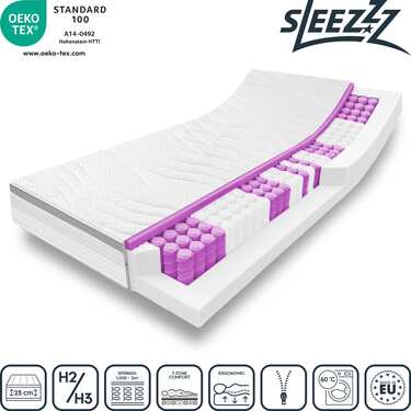 7-zone ergonomic pocket spring mattress Sleezzz Diamond T1000 90 x 200 cm, height 23 cm, firmness level H2/H3, 1000 springs/2m²