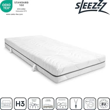 7-strefowy materac wiskoelastyczny Sleezzz Smart 90 x 200 cm, wysokość 18 cm, poziom twardości H3 z pianką z pamięcią powietrza + poduszka CloudComfort Basic z mikrofibry 40 x 80 cm