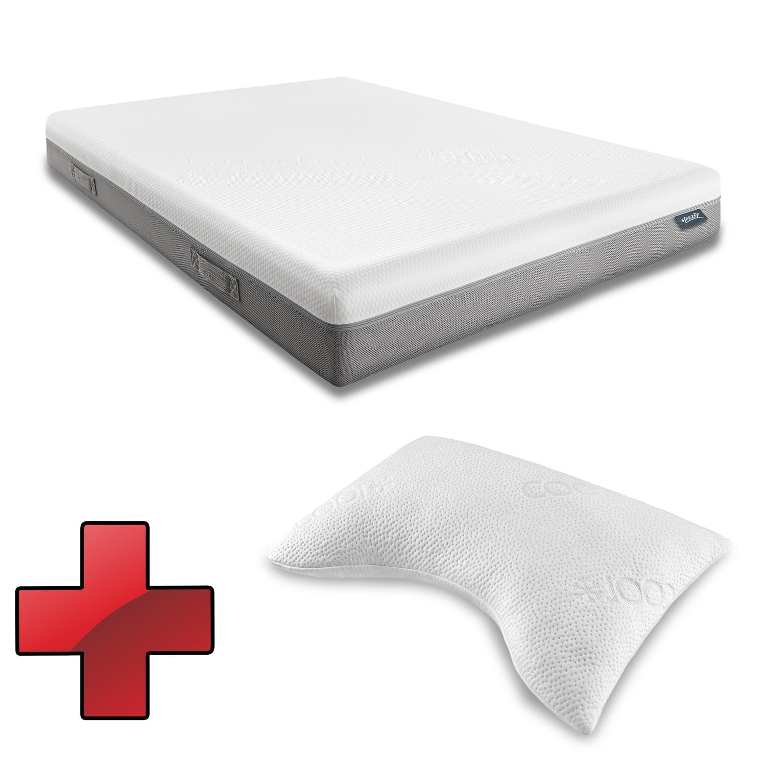 Matelas Sleezzz® Premium 140 x 200 cm + oreiller de soutien cervical Sleezzz® Cool en mousse gel profilée