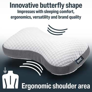 2 x Sleezzz Premium Viskoelastik Kontur Kissen Schmetterling 36 x 60 cm mit hautsympathischem Doppeltuch-Bezug
