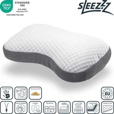 2 x Sleezzz Premium Viskoelastik Kontur Kissen Schmetterling 36 x 60 cm mit hautsympathischem Doppeltuch-Bezug