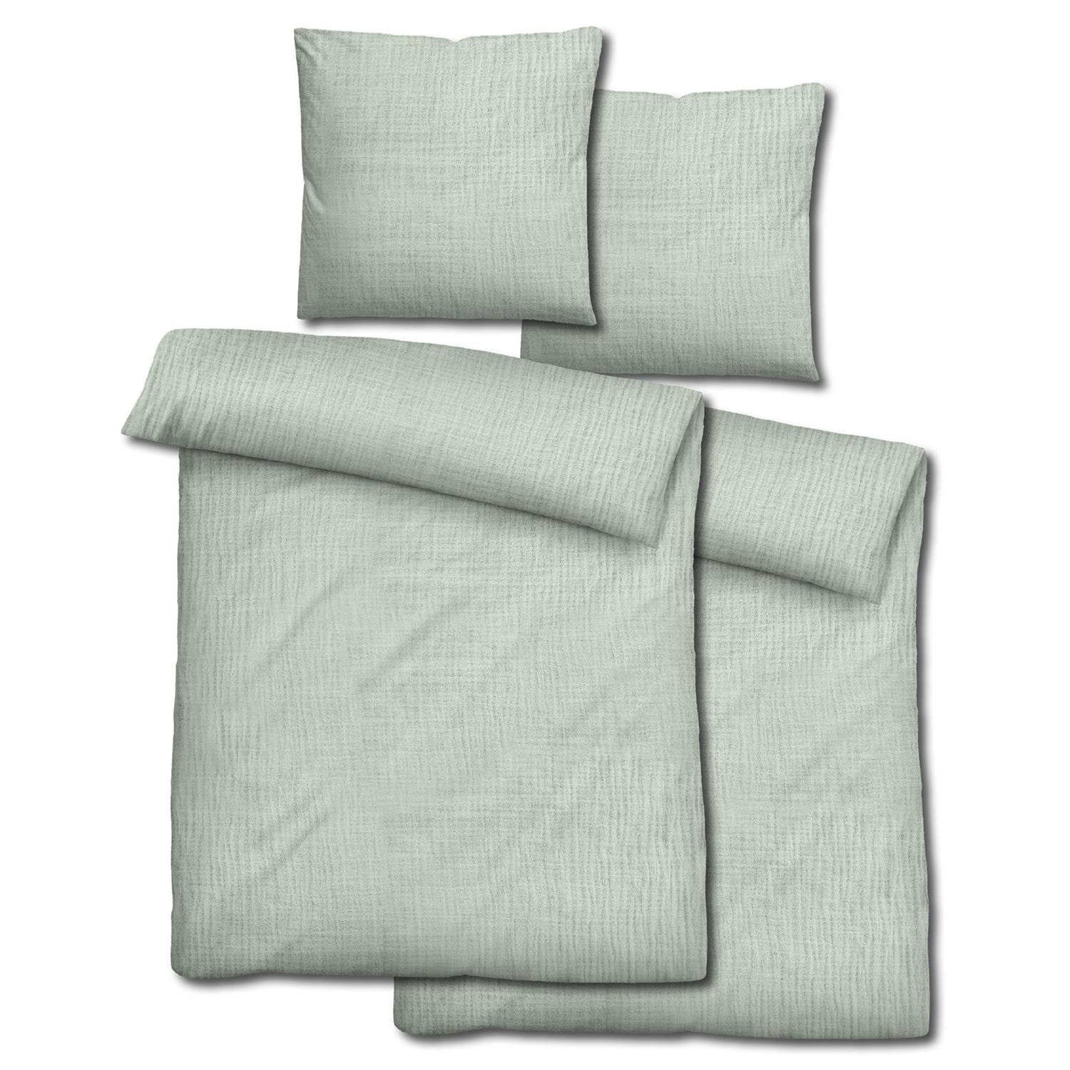 Doppelpack Sleezzz® Musselin Bettwäsche grün 135 x 200 cm + 80 x 80 cm